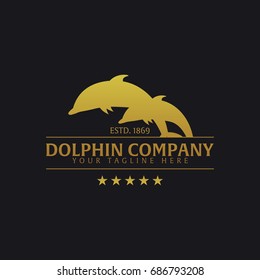 Dolphin company. Logo or emblem. Vector logo illustration