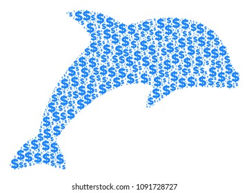 Dolphin composition of dollar symbols and spheric points. Vector money icons are organized into dolphin composition.
