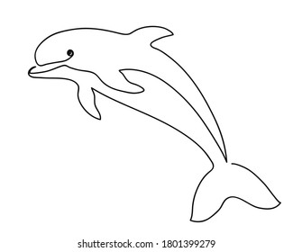 Dolphin. Continious one line art drawing. Cute animal contoure silhouette. Black and white logo. Vector modern outline illustration