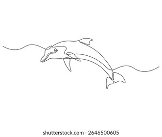 Linha contínua de golfinho. Desenho contínuo de uma linha de golfinho. Conceito de animal marinho. Desenho de linha única