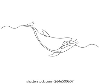 Dolphin continuous line. Continuous one line drawing of dolphin. Sea animal concept. Single line drawing