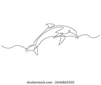Dolphin continuous line. Continuous one line drawing of dolphin. Sea animal concept. Single line drawing