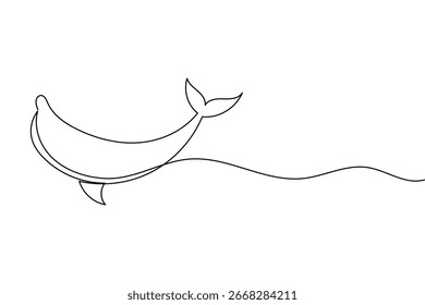 Dolphin continuous one line drawing minimalist style outline illustration on white background