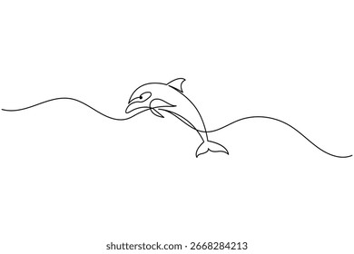 Dolphin continuous one line drawing minimalist style outline illustration on white background