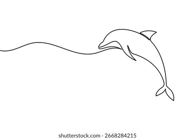 Dolphin continuous one line drawing minimalist style outline illustration on white background