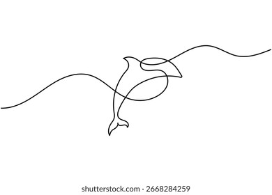 Dolphin durchgehende einzeilige Zeichnung minimalistischen Stil Umriss Illustration auf weißem Hintergrund
