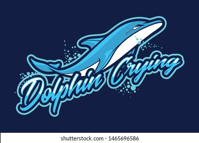 Dolphin Crying mascot logo design isolated on navy blue background