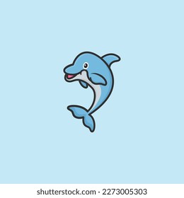 dolphin cute heart logo design