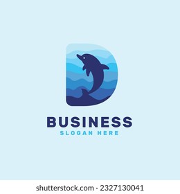Dolphin D Logo Design Template. Letter D with Dolphin Logo Design