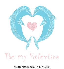 Dolphin doodle love pair - Happy Valentines card