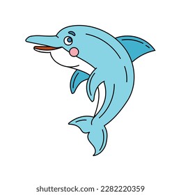 Dolphin doodle Vector color illustration isolated on white 