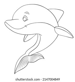 Dolphin. Element for coloring page. Cartoon style.