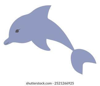 Dolphin emerges from water. Purple sea mammal. Color vector illustration. Isolated white background. Ocean inhabitant with fins and tail. Web design idea.