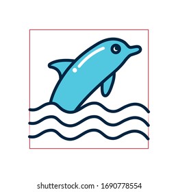 Dolphin fill style icon design Sea life ecosystem fauna ocean underwater water nature marine tropical theme Vector illustration