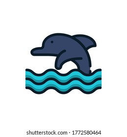Dolphin filled outline icons. Vector illustration. Editable stroke. Isolated icon suitable for web, infographics, interface and apps.