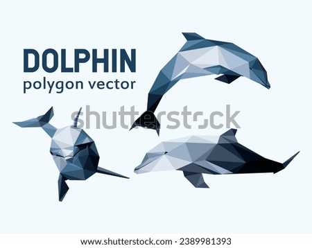 Dolphin Fish Animal Set in Polygonal Abstract Picture. Low Poly Collection of Dolphin. Abstract Vector of Dolphin.
