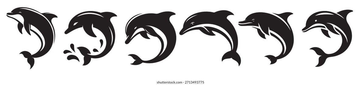 dolphin fish black silhouette bundle isolated on white