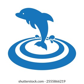 dolphin fish jump in circle sea water waves with drops icon