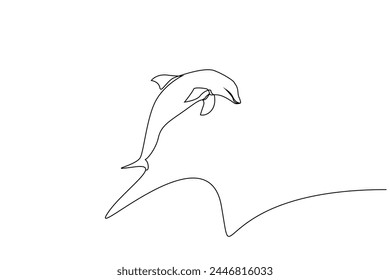 delfín peces saltar mar una línea arte diseño Vector