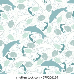 Dolphin, Fish and Sea Horse Pattern