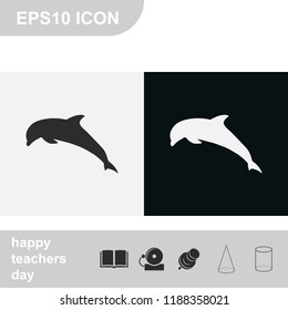 Dolphin flat black and white vector icon.