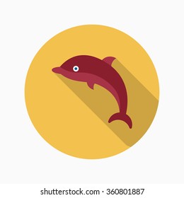 Dolphin  flat  icon with long shadow,circle,eps10,interface,button