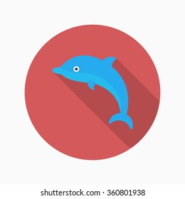 Dolphin  flat  icon with long shadow,circle,eps10,interface,button