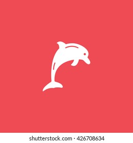 Dolphin Flat Icon On Red Background