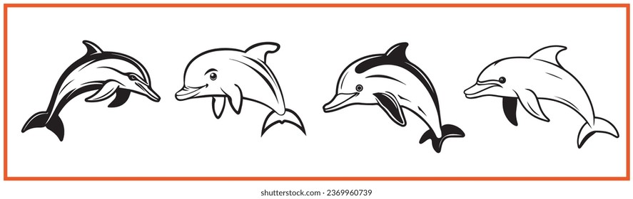 dolphin flat minimal vector logo style silhouette collection