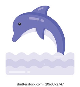 Dolphin In Flat Style Icon, Aquatic Mammal 