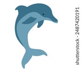 Dolphin flat vector, hand-drawn, refined in AI. Cute dolphin jumping on Dolphins show. Ocean aquatic animal dolphin. Cartoon dolphin illustration isolated on white background.