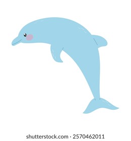 Dolphin flat vector illustration on white background. Cute blue dolphin for your design, logo and label