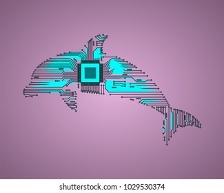 Dolphin in the form of an electronic circuit. Abstract background. Vector illustration. Vector of a dolphin.