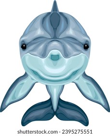 Dolphin frontal view, vector isolated animal
