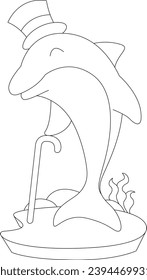 Dolphin Gentleman Hat Animal Vector Graphic Art Illustration