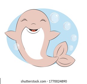 dolphin girl have fun in bubble background. Picture in hand drawing cartoon style, for t-shirt wear fashion print design, greeting card, postcard. baby shower. party invitatio