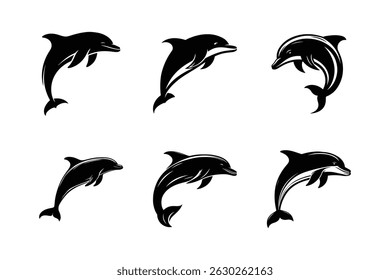 dolphin glyph flat vector icon silhouette set design illustration with white background