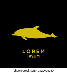 dolphin gold color silhouette black background isolated logo icon design vector illustration