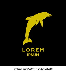dolphin gold color silhouette black background isolated logo icon design vector illustration