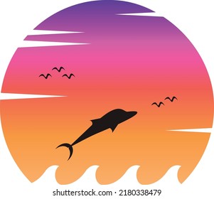 Dolphin gradient sunset vector art