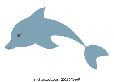 Dolphin. Gray sea mammal. Color vector illustration. Isolated white background. Ocean inhabitant with fins and tail. Idea for web design.