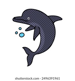 dolphin halftone hand drawn color vector illustration