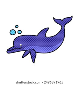 dolphin halftone hand drawn color vector illustration