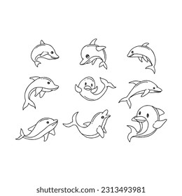 dolphin handrawn doodle illustrations vector set