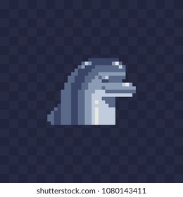 Dolphin head pixel art icon. Isolated vector illustration. 8-bit sprite. Design stickers, logo, mobile app.