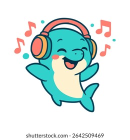 Dolphin with Headphones and Music Notes