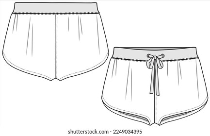 DOLPHIN HEMLINE BOYSHORTS NIGHTWEAR SHORTS FRONT AND BACK IN VECTOR FILE