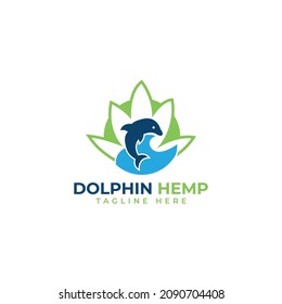 dolphin and hemp logo design template vector art