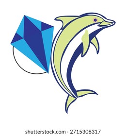 Delphin mit einem Diamanten zeigt eine stilisierte