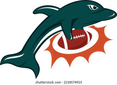 
a dolphin holding a football